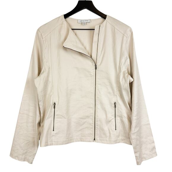 Amour Vert Moto Zip Linen Blend Jacket Ivory - XL - Picture 1 of 9